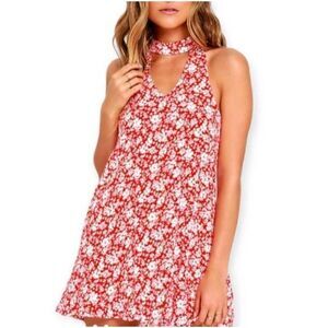 LULU'S LEAN CLOSE IVORY & RED FLORAL SWING DRESS SZ. XS EUC.